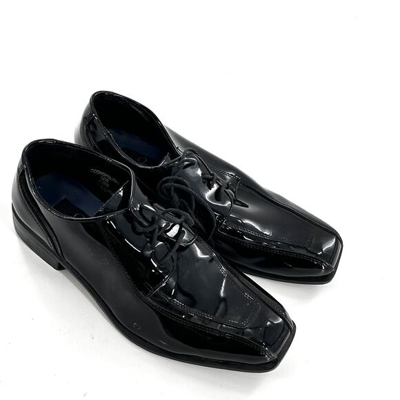 Jean Yves Mens Derby Oxford Dress Shoes 11 11WW Wide Black NWOT Patent Lace Up - Picture 4 of 7